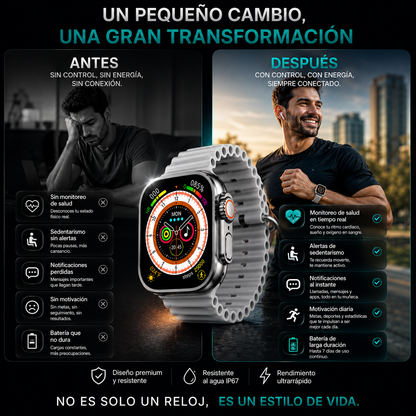 ⌚ Smartwatch Ultra Pro con 2 correas (negro + blanco) | Exclusivo Hoy 🔥