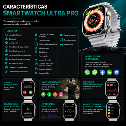 ⌚ Smartwatch Ultra Pro con 2 correas (negro + blanco) | Exclusivo Hoy 🔥