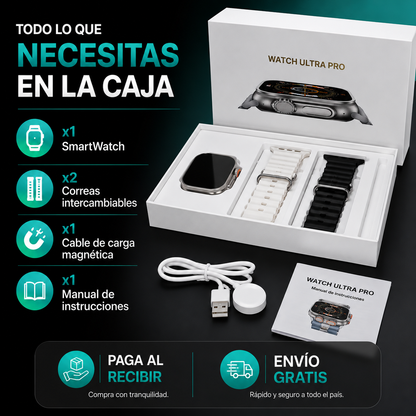 ⌚ Smartwatch Ultra Pro con 2 correas (negro + blanco) | Exclusivo Hoy 🔥