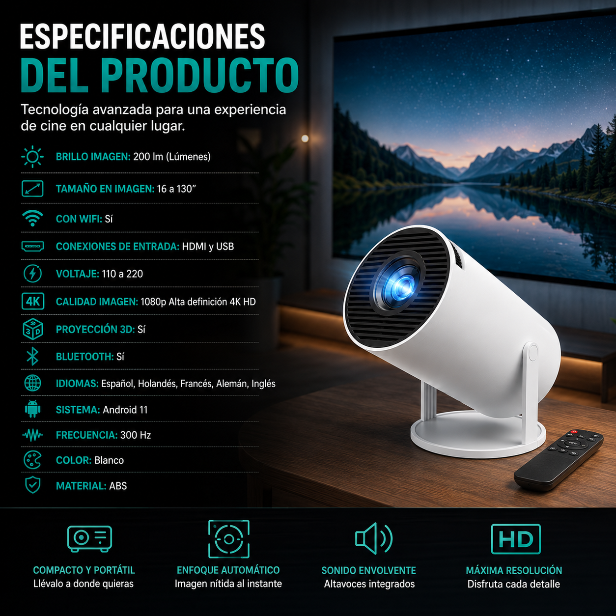 🔥🎬 Proyector Portátil Ultra HD 4K | Cine en Casa Donde Quieras 🔥