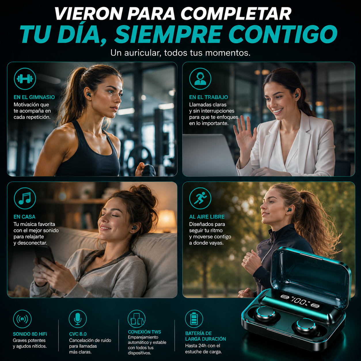 🎧 Auriculares portátiles + caja y cargador + Bluetooth 5.3 Premium + Regalo Exclusivo Solo Hoy 🔥