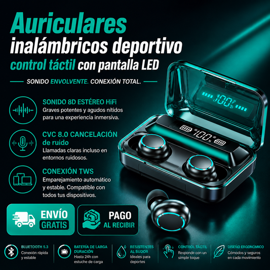 🎧 Auriculares portátiles + caja y cargador + Bluetooth 5.3 Premium + Regalo Exclusivo Solo Hoy 🔥