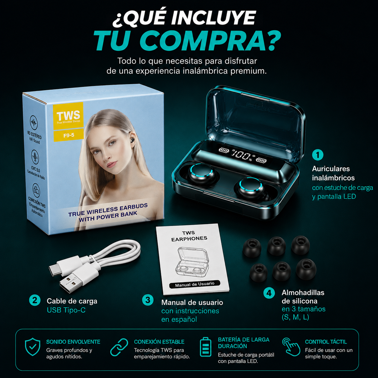 🎧 Auriculares portátiles + caja y cargador + Bluetooth 5.3 Premium + Regalo Exclusivo Solo Hoy 🔥