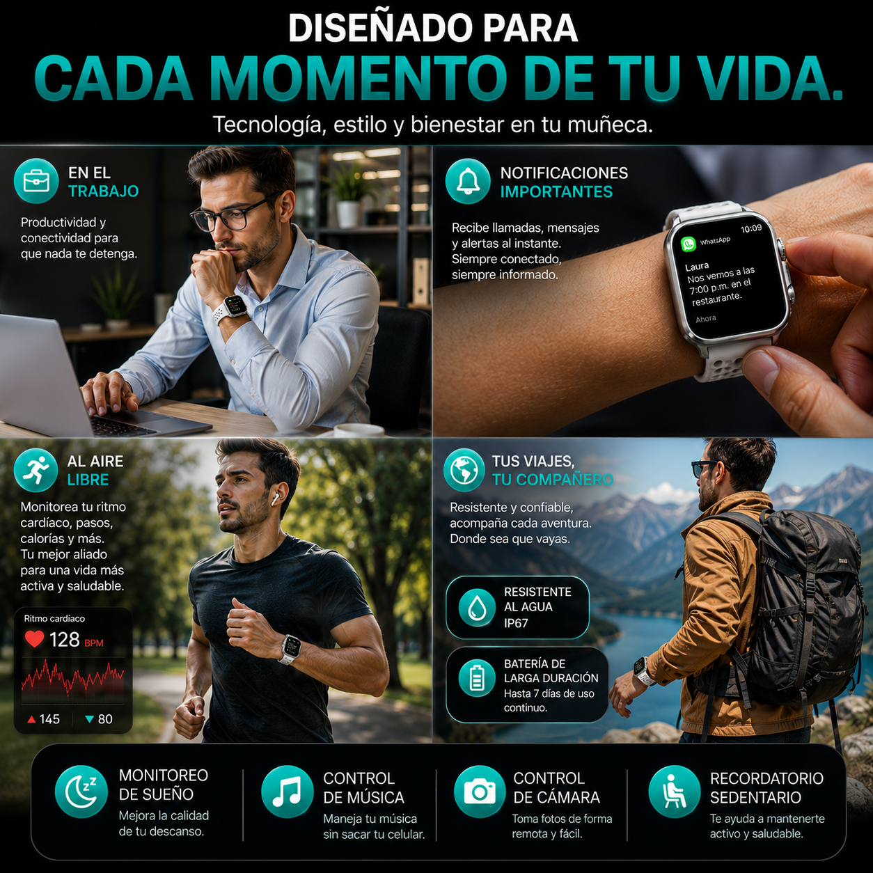 ⌚ Smartwatch Ultra Pro con 2 correas (negro + blanco) | Exclusivo Hoy 🔥