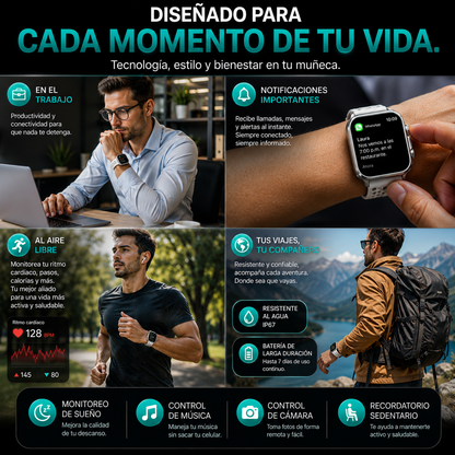 ⌚ Smartwatch Ultra Pro con 2 correas (negro + blanco) | Exclusivo Hoy 🔥