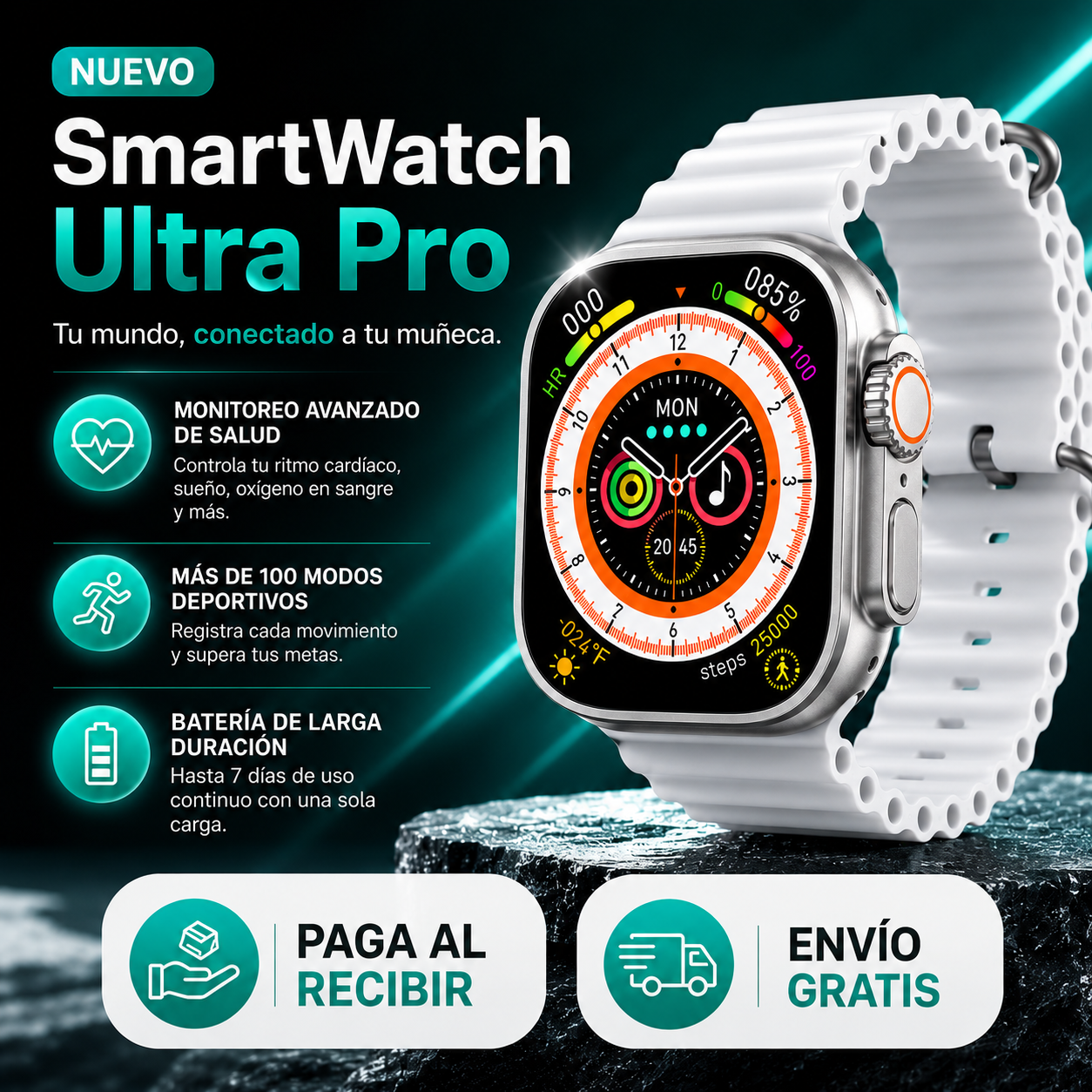 ⌚ Smartwatch Ultra Pro con 2 correas (negro + blanco) | Exclusivo Hoy 🔥