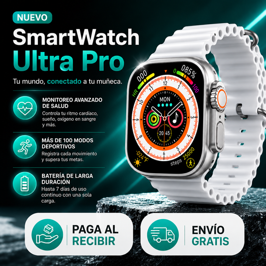 ⌚ Smartwatch Ultra Pro con 2 correas (negro + blanco) | Exclusivo Hoy 🔥